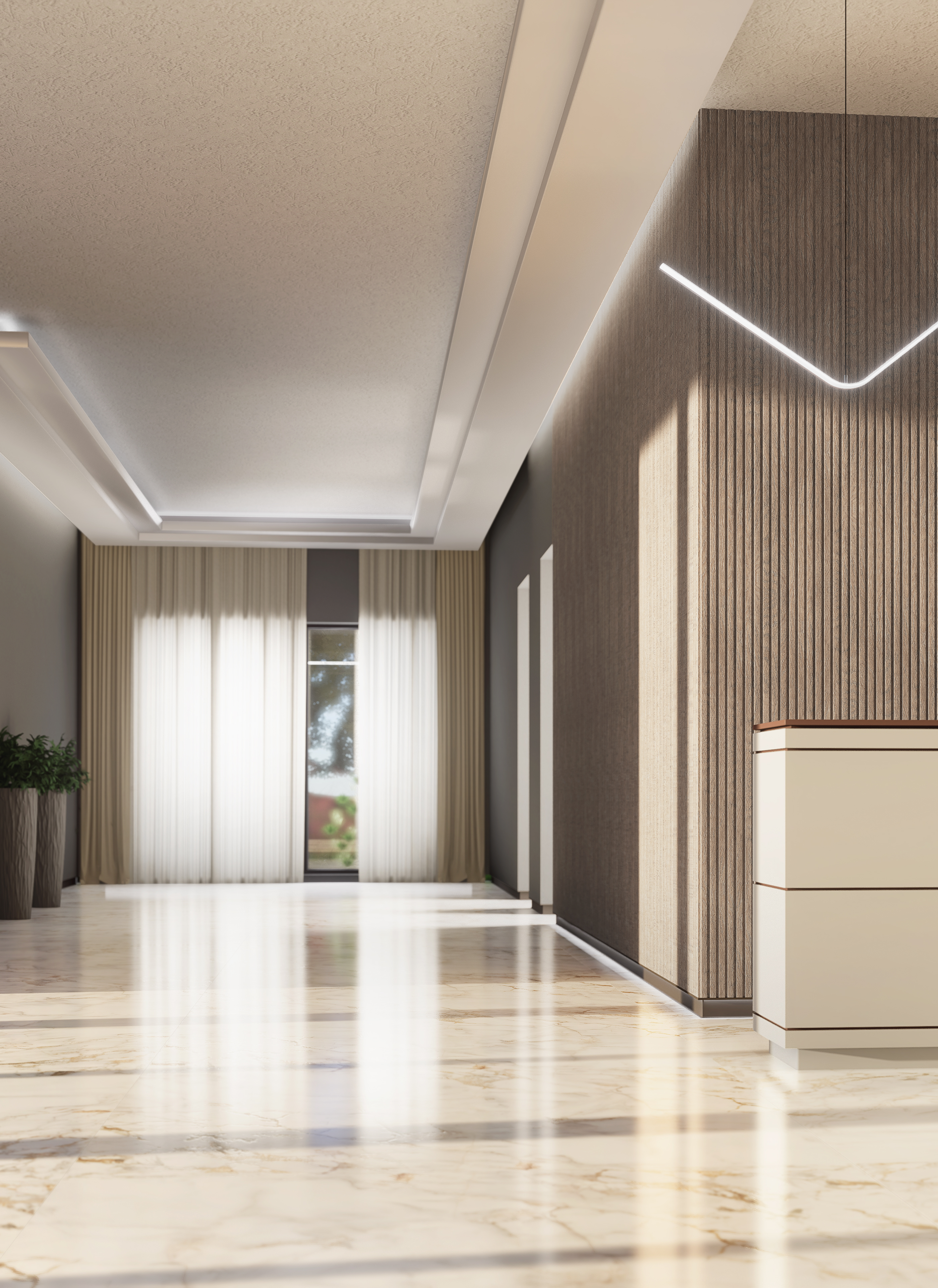 interior moderno que mezcla madera con iluminacion de zocalos shadow